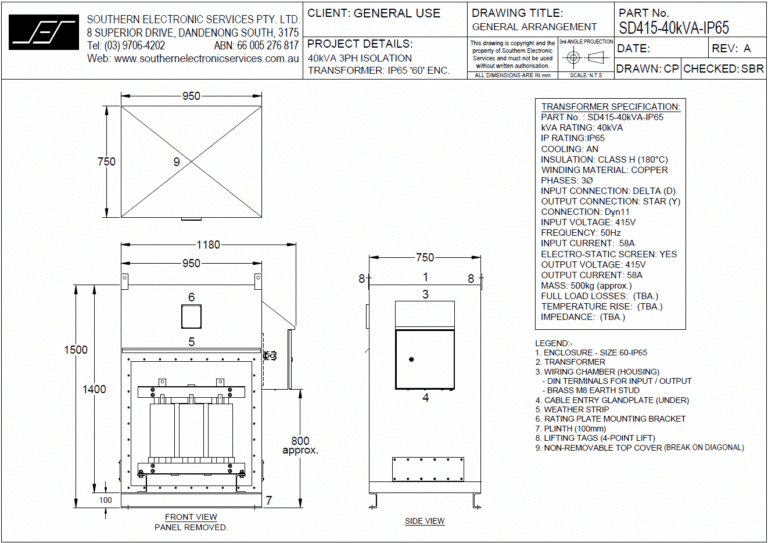 Technical Drawing of Transformer